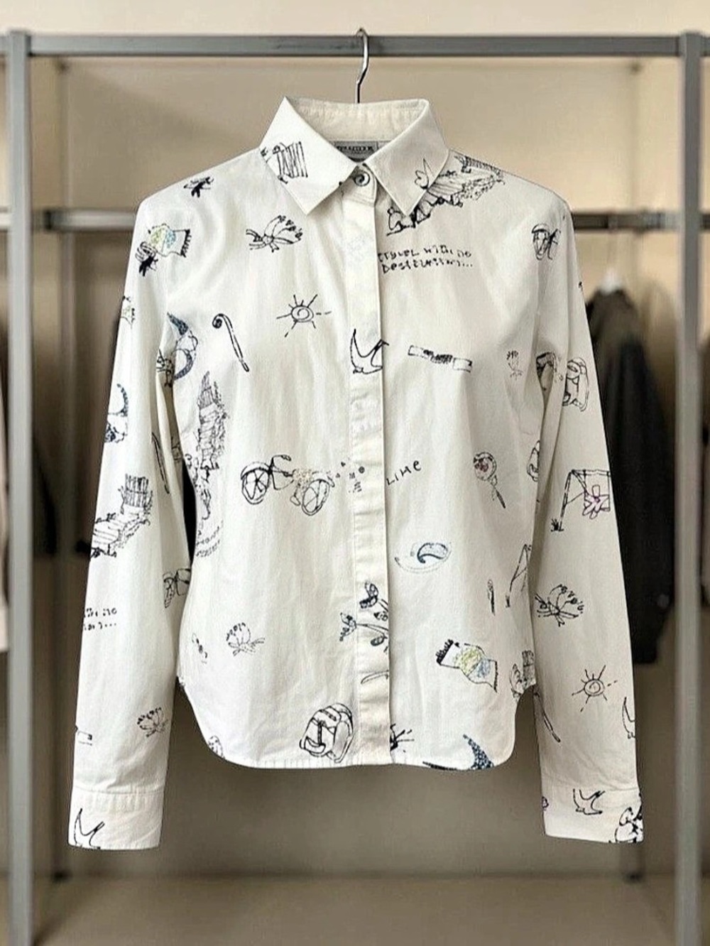 Chico's Abstract Beaded Button Down in White Size 1